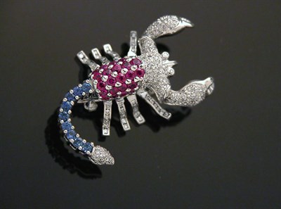 Lot 442 - Diamond, Ruby and Sapphire Scorpion Pin