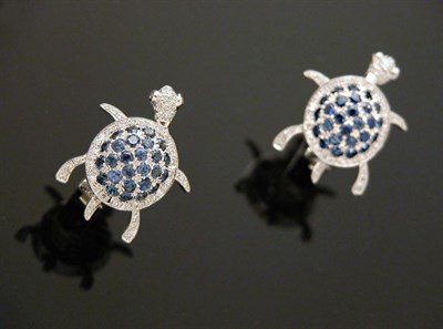 Lot 441 - Pair of Diamond and Sapphire Turtle Earclips
