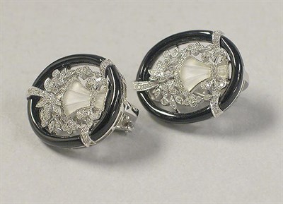 Lot 630 - Pair of Rock Crystal and Diamond Earclips