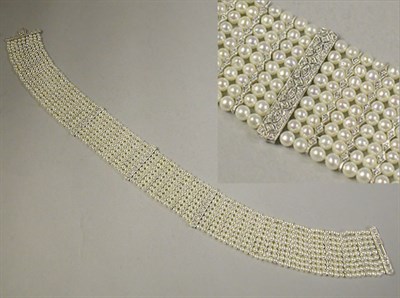 Lot 631 - Wide Cultured Pearl and Diamond Choker