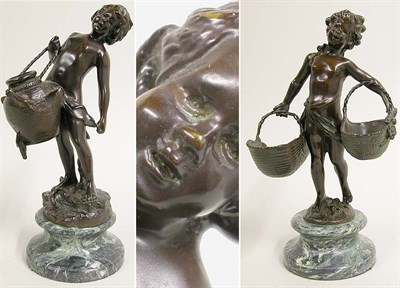 Lot 375 - Pair of Bronze Figures of Young Girls Each...