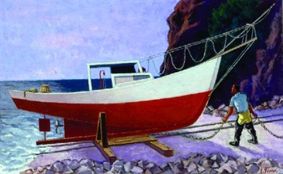 Lot 246 - Ernest Fiene 1894-1965 TUNA BOAT IN DRYDOCK...