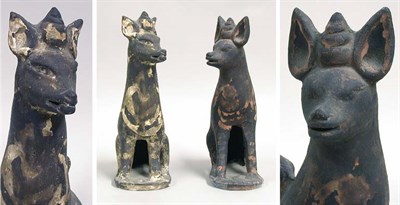 Lot 4254 - Pair of Japanese Pottery Figures of Temple...