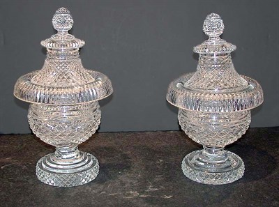Lot 368 - Pair of Anglo Irish Cut Glass Covered Jars