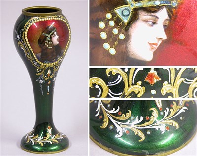 Lot 2629 - Art Nouveau Enameled and Patinated-Brass Vase...