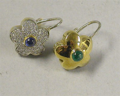 Lot 460 - Pair of Mismatched Gold and Stone Earrings