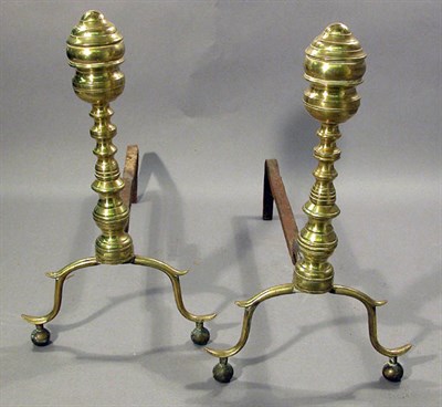 Lot 2182 - Pair of Brass Knopped Andirons Height 15 3/4...