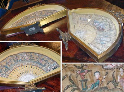 Lot 288 - Pair of Painted Silk Fans Each in conforming...