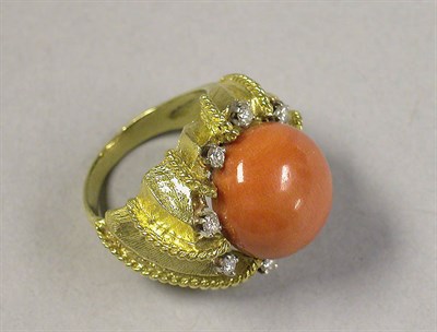 Lot 295 - Coral and Diamond Ring