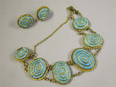 Lot 476 - Gold and Turquoise Bracelet and Pair of Earrings