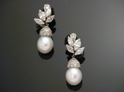 Lot 620 - Pair of Cultured Pearl and Diamond Earclips