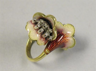 Lot 296 - Diamond and Enamel Double Flower Ring