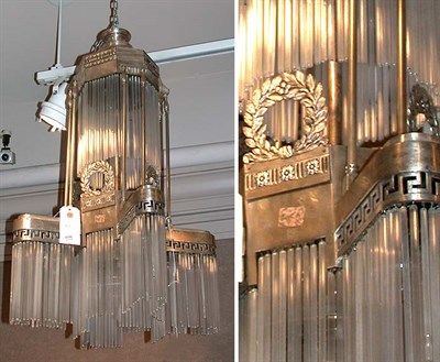 Lot 406 - Art Deco Nickel Plated and Glass Chandelier Of...