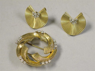 Lot 515 - Gold and Diamond Pin and Pair of Earclips