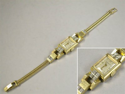Lot 339 - Lady's Retro Gold and Diamond Wristwatch