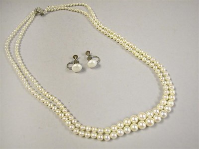 Lot 267 - Cultured Pearl Necklace and Pair of Earrings