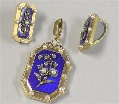 Lot 385 - Gold and Enamel Locket and Pair of Earrings