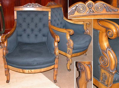 Lot 496 - Pair of Empire Style Fruitwood Bergeres