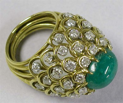 Lot 496 - Emerald and Diamond Dome Ring