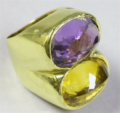 Lot 411 - Large Citrine and Amethyst Ring