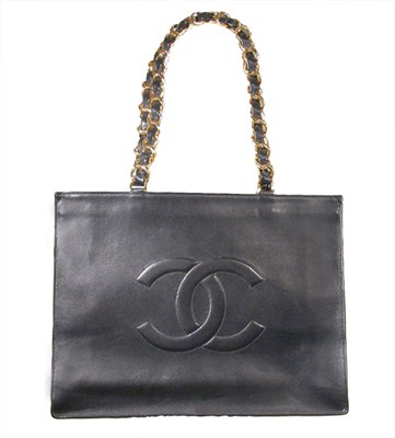 Lot 3769 - Chanel Black Leather Tote Of rectangular form...