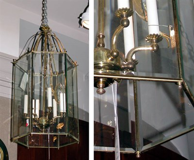 Lot 405 - Georgian Style Brass and Glass Inset Hexagonal...