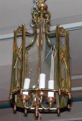 Lot 412 - Georgian Style Brass and Glass Hanging Lantern