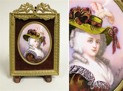 Lot 427 - French Enameled Metal Portrait Plaque Of oval...