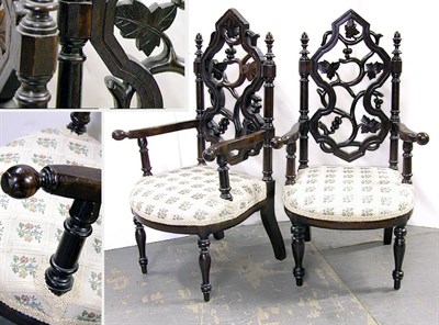 Lot 183 - Pair of Victorian Style Stained and Carved...