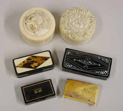Lot 222 - Group of Six Snuff Boxes Comprising two ivory,...