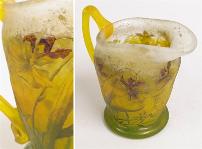 Lot 492 - Daum Nancy Acid Etched and Enameled Glass Ewer...