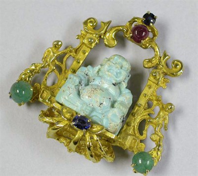 Lot 522 - Gold and Stone Buddha Pin/Pendant
