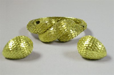 Lot 530 - Heavy Gold Bangle Bracelet and Pair of Earclips