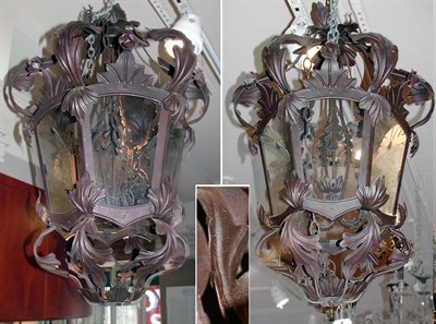 Lot 634 - Pair of Renaissance Style Tin and Glass Hall...