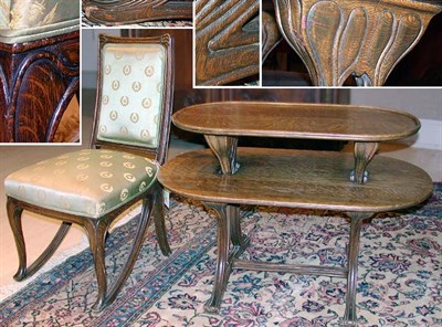 Lot 525 - Art Nouveau Carved Oak Two-Tier Occasional...