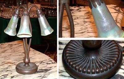 Lot 532 - Tiffany Studios Patinated-Bronze Three-Light...