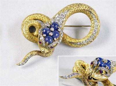 Lot 594 - Sapphire, Ruby and Diamond Serpent Brooch