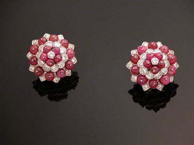 Lot 608 - Pair of Ruby and Diamond Earclips