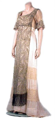 Lot 3394 - Chiffon and Metallic Lace Panel Gown French,...