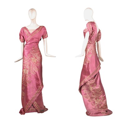 Lot 3392 - Exceptional Raspberry Sorbet Gold Brocade Gown...