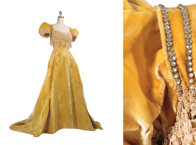 Lot 3387 - Worth Gold Voided Velvet Evening Gown French,...
