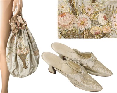 Lot 3397 - Embroidered Silk Taffeta Drawstring Bag and...