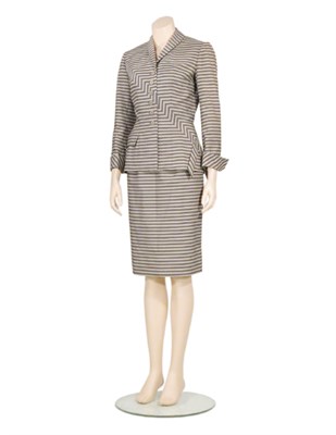Lot 3443 - Irene Asymmetrical Gray Stripe Suit American,...