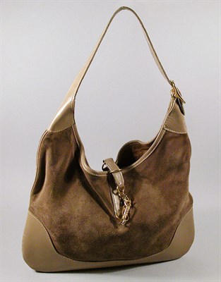 Lot 3749 - Hermes Taupe Suede Bag With light taupe...