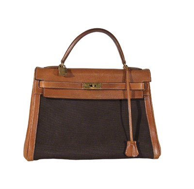 Lot 3744 - Hermes Charcoal Linen and Tan Trim Kelly Bag...