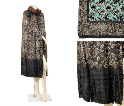 Lot 3430 - Luxe Gold Brocaded Black Satin Cape French,...
