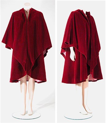 Lot 3453 - Trigere Ruby Silk Velvet Cape Collared Coat...