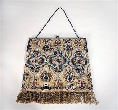 Lot 3422 - Glass Beaded Bag Early 20th century Sterling...