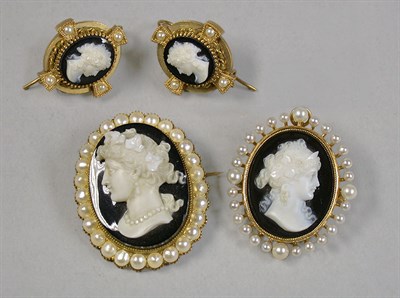 Lot 455 - Two Cameo Pins and a Pair of Earrings