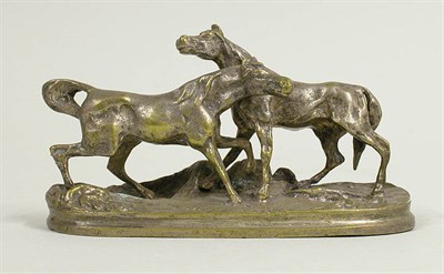 Lot 2458 - Brass Plated Pewter Sculptural Group of Two...